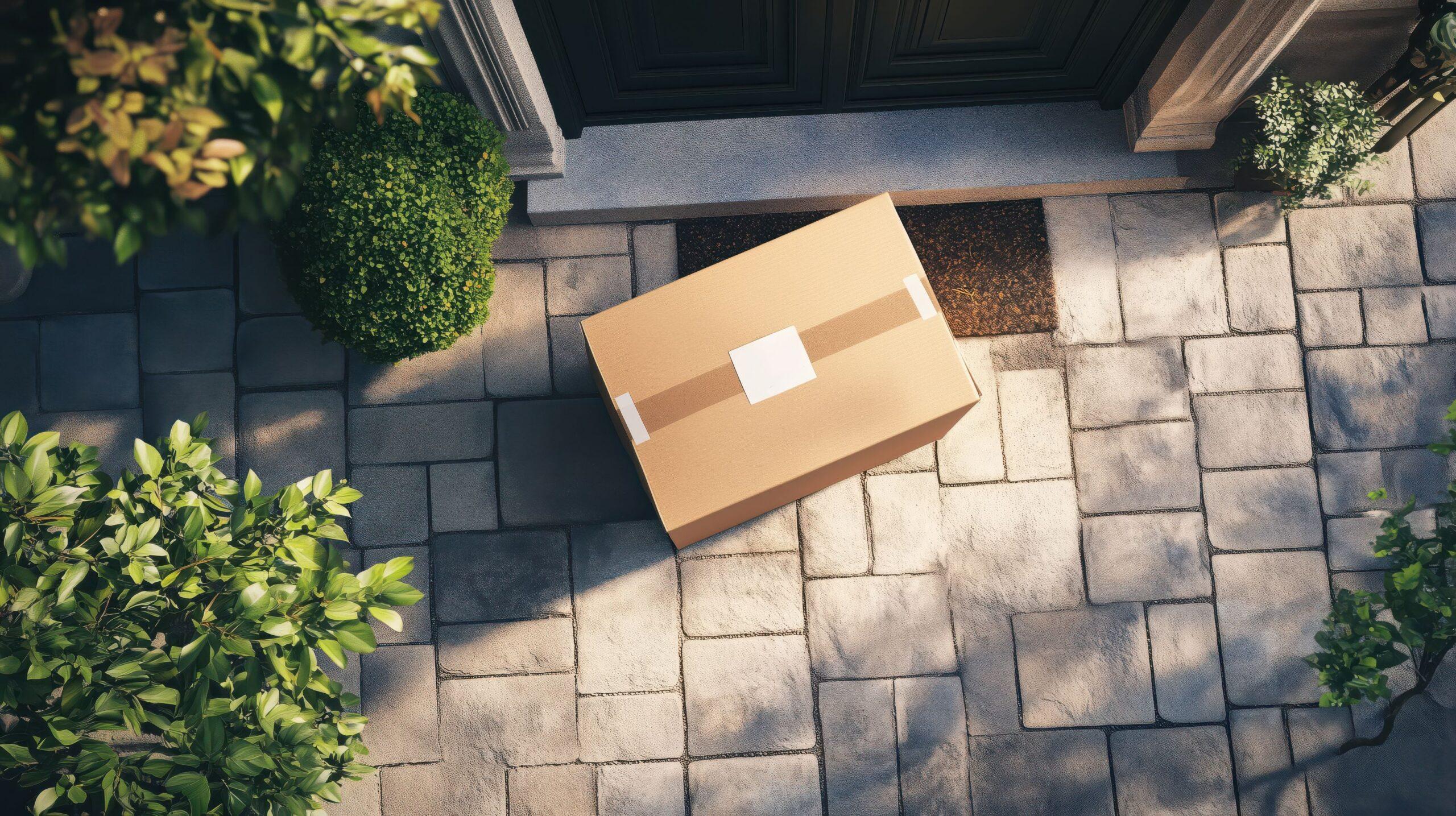 Paketkasten nicht vorhanden: Paket liegt ungeschützt auf Fußmatte vor der Haustür bei Abwesenheit des Empfängers
